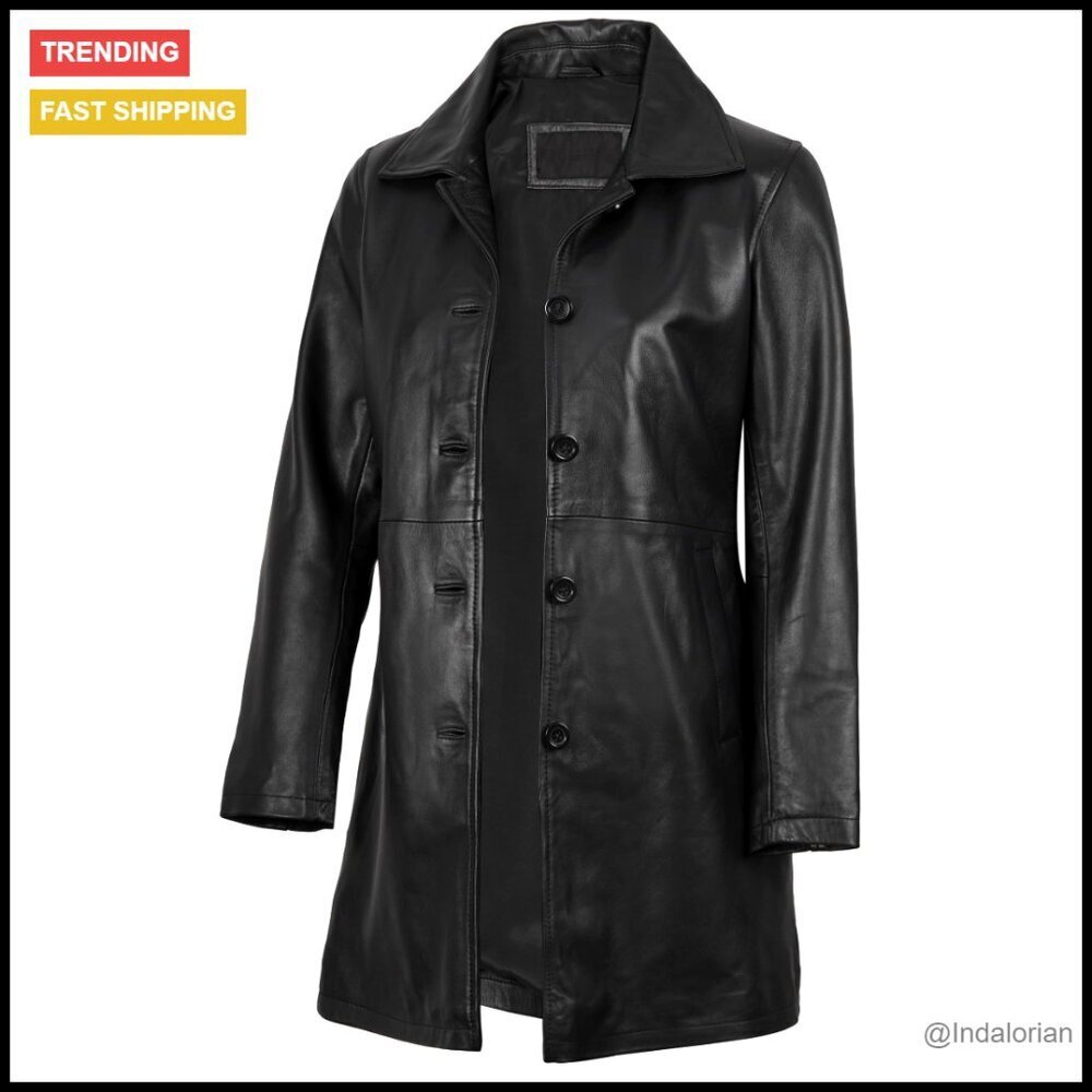 Lambskin Leather Car Coat Long Sleeve Quilted Classic Vintage Style Jacket